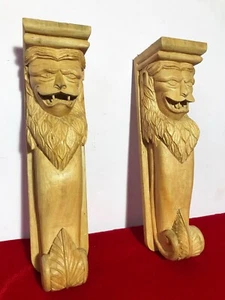 Soporte Colgante Pared León Esculpido Ménsula Par Madera Estatua Adorno Decoración D60 - Imagen 1 de 12