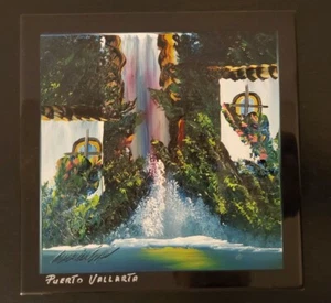 Pueblo de México azulejo de cerámica pintado a mano firmado, tema pueblo - Imagen 1 de 9