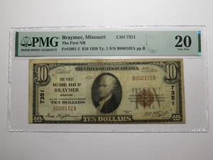$10 1929 Braymer Missouri MO National Currency Bank Note Bill Charter #7351 VF20 - Picture 1 of 5