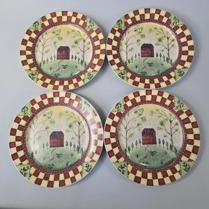 4er Set Landhaus Speiseteller 10 1/2" Thomson Keramik Steinzeug rot grün  - Bild 1 von 10