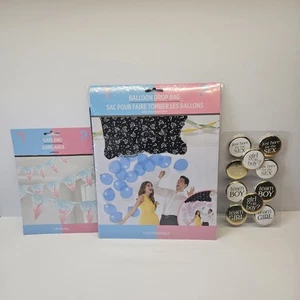 Gender Reveal Party Supplies - Balloon Drop Bag, Buttons, Garland - Boy or Girl - Picture 1 of 5