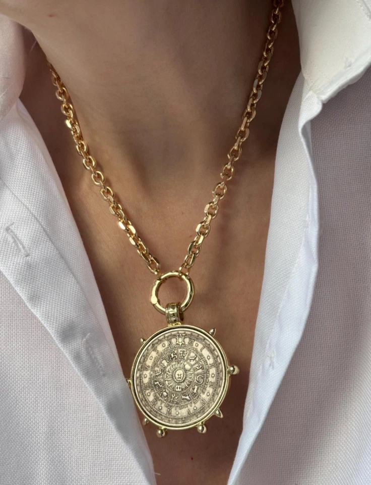 Золотая заполненная цепочка ожерелье антикварная монета медальон винтажный негабаритный монета подвеска - Изображение 1 из 4