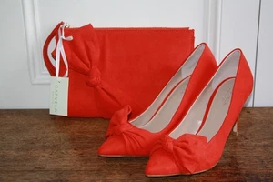 BNWOB Ladies Carvela Kurt Geiger Red Size 40/7 Stilettos with Bow & Matching Bag - Picture 1 of 24