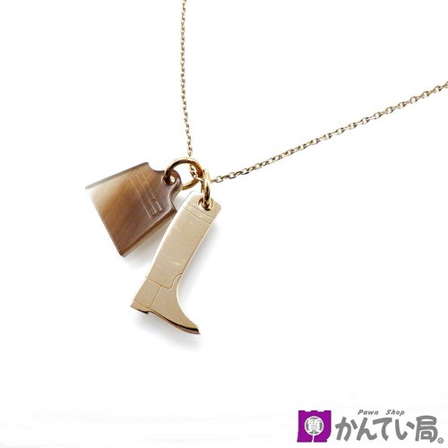 HERMÈS Collana Hermes usata amuleto marinier ciondolo 50 cm corno di bufalo oro marrone S Kel