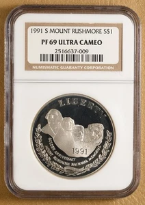 1991 S Mount Rushmore Commemorative Silver Dollar NGC PF 69 Ultra Cameo - Picture 1 of 2