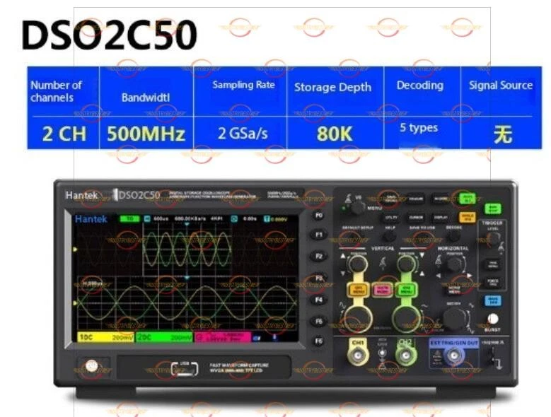 Hantek DSO2C50 2CH Digital Storage Oscilloscope Signal Generator 500Mhz 2GSa/s - Image 1 of 1
