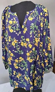 The Pioneer Woman Blouse Top Size XL Floral Blue & Yellow Long Sleeves NWT - Picture 1 of 15