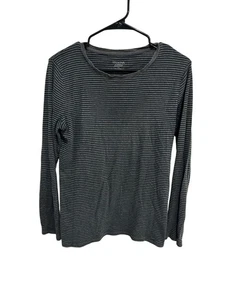 Merona Striped Long Sleeve Ultimate Tee Gray Black Sz Large Crewneck Essentials - Picture 1 of 9