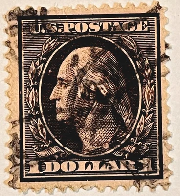 US Scott 342, 1909 Washington, $1 violet brown, VERY FINE USED - Image 1 of 2