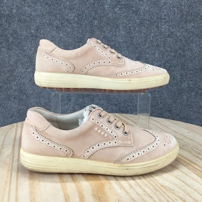 ECCO Shoes Womens 39 Hybrid Golf Sneakers Wingtip Pink Leather Round Toe Low Top - Image 1 of 4