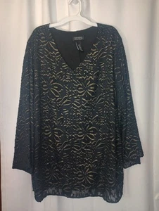 Catherines Black Label Dark Floral Peasant Top 2X V Neck Bell Sleeve Whimsigoth - Picture 1 of 8
