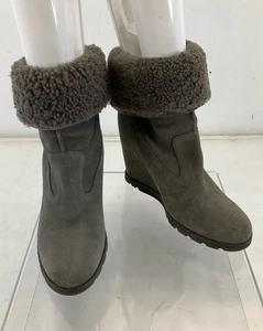 UGG Australia Kyra Gray Suede Shearling Wedge Ankle Boots 9.5 - Picture 1 of 5