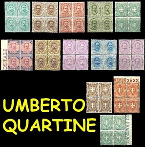 KÖNIGREICH Umberto Primo I° Quartine Umbertini Integri LUXUS POSTFRISCH ** Sehr frisch !!!!! - Bild 1 von 16