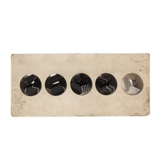 Vintage Czech Sample card (5) geometric silver lustre black glass buttons 36mm