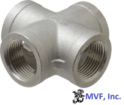 1/8" 150 Threaded (Female NPT) Cross 304 Stainless Steel, 4-Way <SS070141304 - Image 1 of 4
