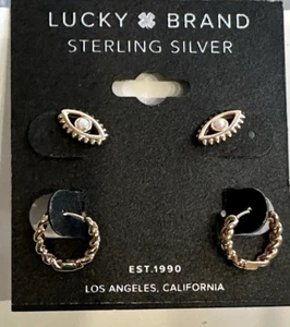 $49 Lucky Brand 925 Sterling Silver Rose Gold Plated Evil Eye Earrings Set NEW - Picture 1 of 10