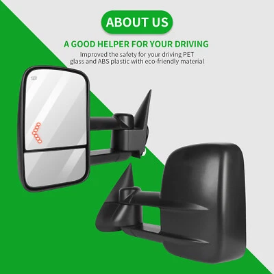 Espejos retrovisores de remolque con señales eléctricas térmicas izquierda+derecha para 03-07 GMC Chevy Silverado 1500 2500HD Foto 1 de 4