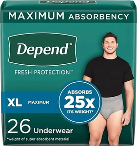Depend FIT-FLEX Incontinence Underwear for Men, Maximum Absorbency, XL, 26 Count - Picture 1 of 6