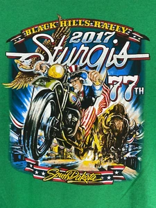 Sturgis Black Hills Rally South Dakota 2017 77th Anniversary Green T-Shirt L NWT - Picture 1 of 7