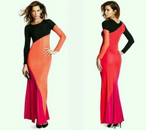 NWT $298 GUESS by Marciano Long sleeves Milla Color-Block Maxi gown Dress size M - Picture 1 of 4