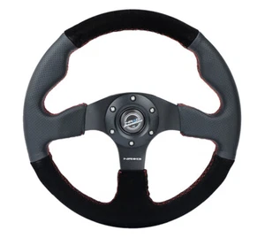 Rueda inferior plana reforzada de cuero negro y gamuza NRG® 320 mm con 3 radios negros - Imagen 1 de 4