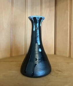 Handcrafted Black Ceramic Vase Lava Drip Glaze Art Nouveau Van Briggle Style - Picture 1 of 6