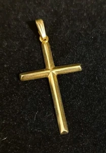 14k Yellow Gold Simple Beveled Gold Cross Pendant  - Picture 1 of 4
