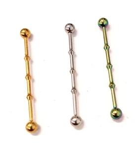 Industrial Bamboo Design 14 Gauge 1-1/2" 5mm Balls Barbell -Set of 3 as Shown - Picture 1 of 3