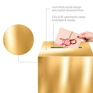 Gold Gift Card Box for Wedding Large 10x10 Birthday Baby Shower Party Decor - Picture 1 of 5