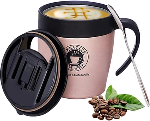 12Oz Coffee Mug Cup with Handle and Lid, Insulated Stainless Steel Coffee Travel - Picture 1 of 7