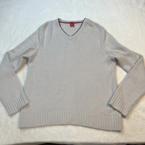 (RED) Saks Fifth Avenue Men's XL Grey V Neck 100% Cashmere Sweater - Picture 1 of 6