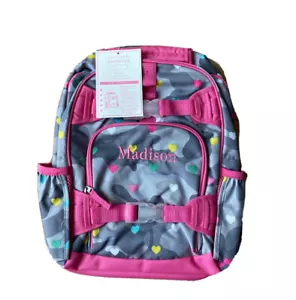New! Pottery Barn Kids SMALL girls BACKPACK monogram MADISON Hearts Gray Camo - Picture 1 of 3