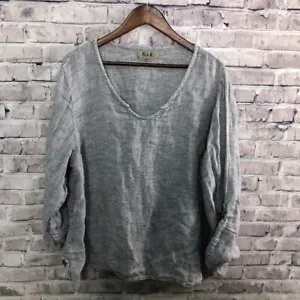 Top lino donna 2G/2X 100% lino rotolo linguetta manica collo scoop Lagenlook - Foto 1 di 9