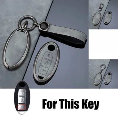 Alloy Leather Car Key Fob Cover Case For Nissan Qashqai Pulsar March 370Z Juke Foto 1 de 4
