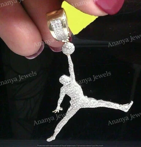 2 CT Round Cut Cubic Zirconia Jordan Pendant Men's Charm 14K Yellow Gold Plated - Picture 1 of 6