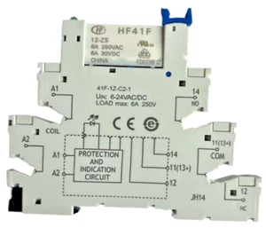 Slim Relais und Sockel, 12VDC Spule, 6 Ampere Kontakt, Schließer/Schließer, Hutschiene HF41F 12-ZS - Bild 1 von 5