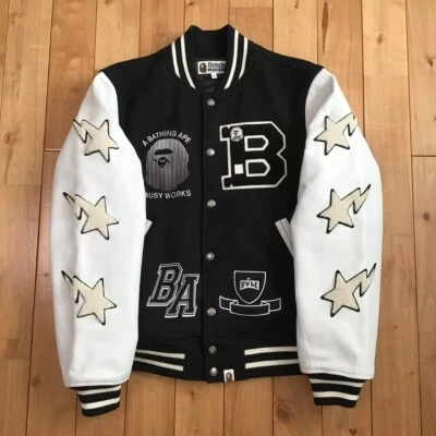 Leather Sleeve BAPE STA LOGO varsity jacket A Bathing Ape Size M - Image 1 of 4