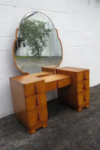 French Art Deco Burlwood Vanity Makeup Table with Mirror 4997 Cover
