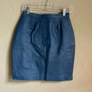 Style works blue leather skirt size 8 - Picture 1 of 5