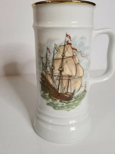 Porcelain Beer Stein Cup Ship Design - Picture 1 of 8