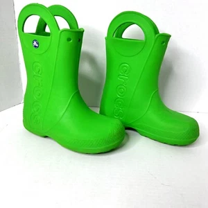 Crocs Handle It Classic Green Rubber Rain Boots Youth Size J2 - Picture 1 of 8