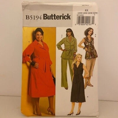 #B5194 Butterick Womens Top Dress Belt Shorts Pants Sewing Pattern Size 26W-32W - Image 1 of 4