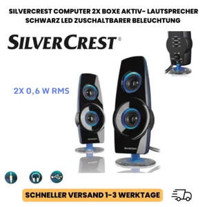 SilverCrest Computer 2x Boxe AKTIV Lautsprecher Schwarz LED zuschaltbarer Beleuc - Bild 1 von 1