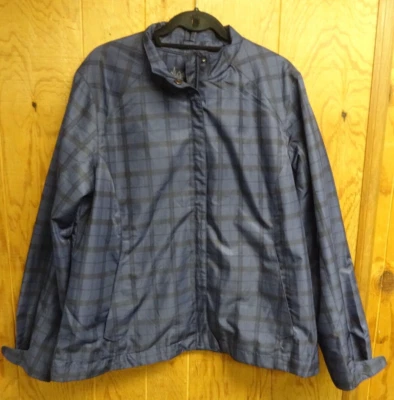 Chaqueta cortavientos North End Sport para dama XXL 2XL con cremallera azul marino patrón a cuadros Foto 1 de 4