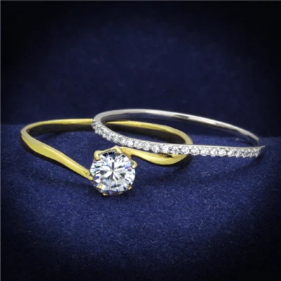 Conjunto de anillos de compromiso de plata esterlina de 18 quilates de oro para dama 1 quilate 209 Foto 1 de 4