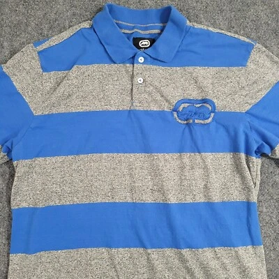 Ecko Unltd Shirt Mens XL Short Sleeve Polo Blue Gray Stripes Embroidered - Image 1 of 4