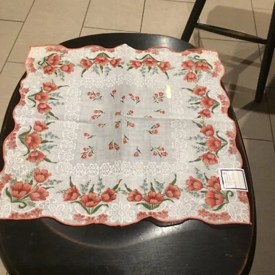 Винтажный персиковый цветочный носовой платок/бирка зубчатые края 12 «x 12» #172A - Изображение 1 из 4