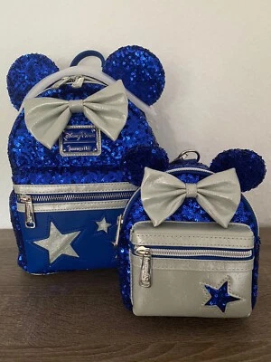 Disney Minnie Maus Loungefly Wisches Blue Rucksack und Mini Tasche *NEU* - Bild 1 von 4