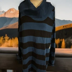 jeanne pierre Plus Pullover Damen dunkelblau schwarz gestreift Baumwolle Wasserfallausschnitt 3x - Bild 1 von 8