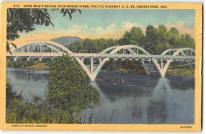 Cave Man's Bridge over Rogue River, Grants Pass, Oregon - 1938 Teich Postcard - Picture 1 of 2